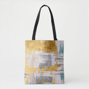 Sac fourre-tout Abstrait Gold et Turquoise Brush S