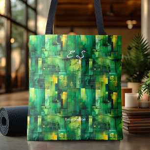 Sac fourre-tout abstrait vert motif géométrique mo