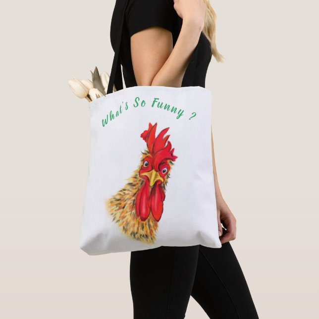 Sac fourre-tout amusant Rooster surpris - Texte pe (De près)