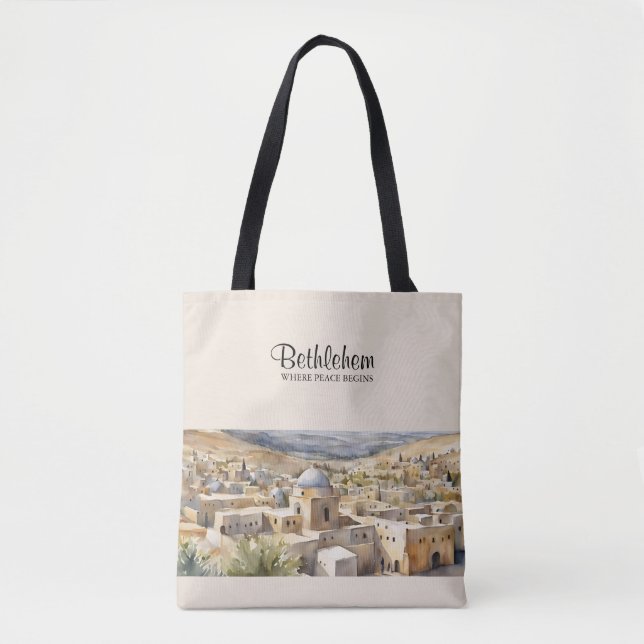 Sac fourre-tout aquarelle Bethléem - Où la paix co (Devant)