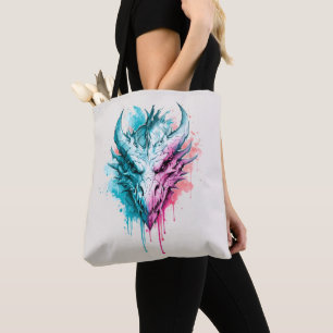 Sac fourre-tout aquarelle Dragon Rose Cyan