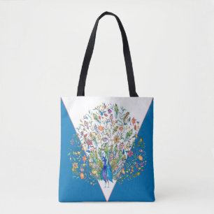 Sac fourre-tout au paon floral aquarelle