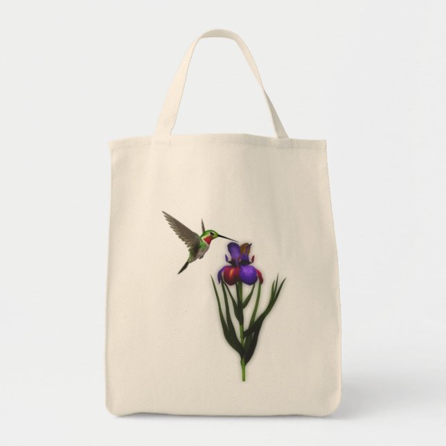 Sac fourre-tout aux fleurs d'Iris de colibri (Devant)