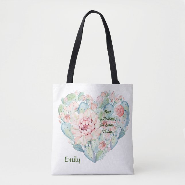 Sac fourre-tout avec Cactus Coeur & Mots (Devant)