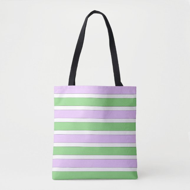 Sac fourre-tout blanc, Lilac et Green Stripes (Devant)