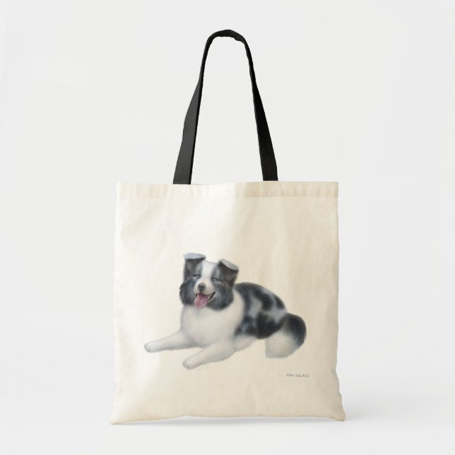Sac fourre-tout bleu à border collie Merle (Devant)