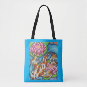 Sac fourre-tout Bleu Avec Poisson Orange Koi Art