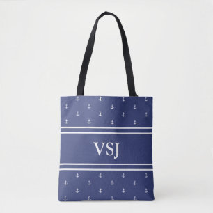 Sac fourre-tout bleu de monogramme fait sur