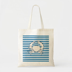 Sac fourre-tout bleu et blanc à crabe blanc à