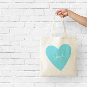 Sac fourre-tout bleu personnalisé avec cœur