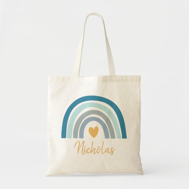 Sac fourre-tout Boho Blue Rainbow personnalisé (Devant)