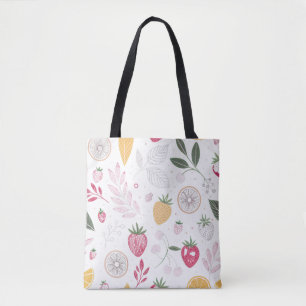 Sac fourre-tout botanique à l'aquarelle fraise et