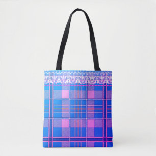 Sac fourre-tout carreaux et dentelle violet et ros