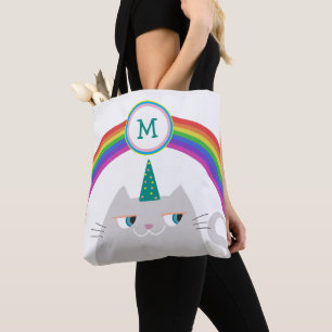 Sac fourre-tout chat arc-en-ciel monogrammé mignon