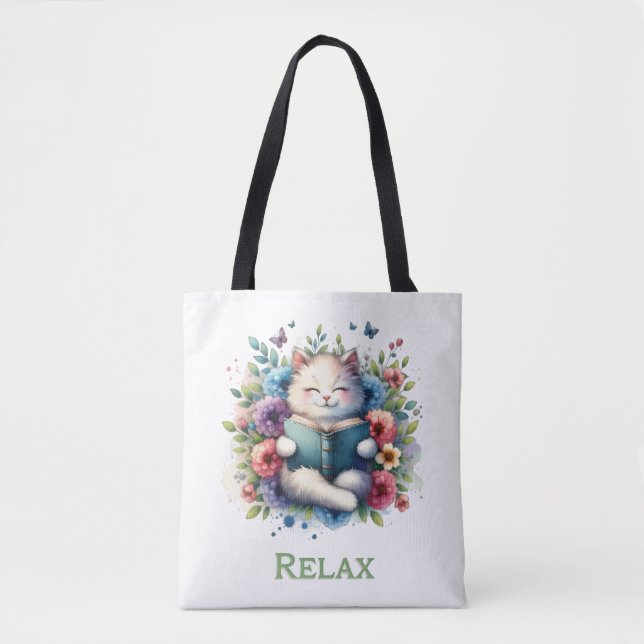 Sac fourre-tout chat “Relax” en train de lire (Devant)