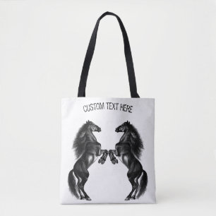 Sac fourre-tout Chevaux noirs Texte personnalisé p