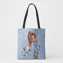 Sac fourre-tout Chibi Girl & chiot mignon
