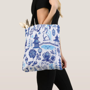 Sac fourre-tout Chinoiserie Rabbit Bleu & Blanc
