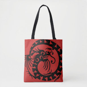 Sac fourre-tout circulaire en silhouette de dragon