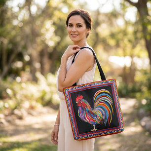 Sac fourre-tout Coq Coloré avec Art Vibrant et Géo