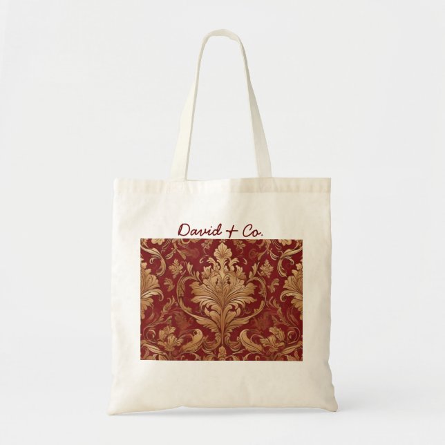 sac fourre-tout customisé avec design damassé roug (Devant)