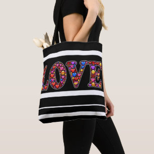 Sac fourre-tout d'amour avec bandes noires et blan