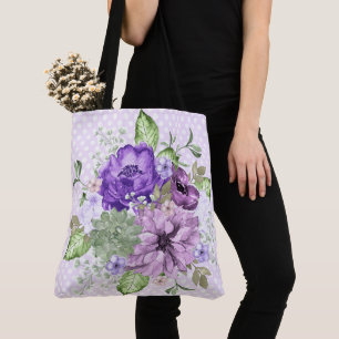Sac fourre-tout d'aquarelle violet Floral sur impr