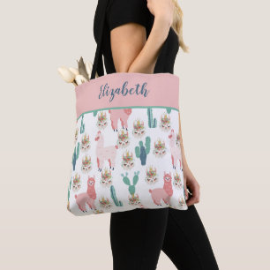Sac fourre-tout de cactus vert de Llama rose migno