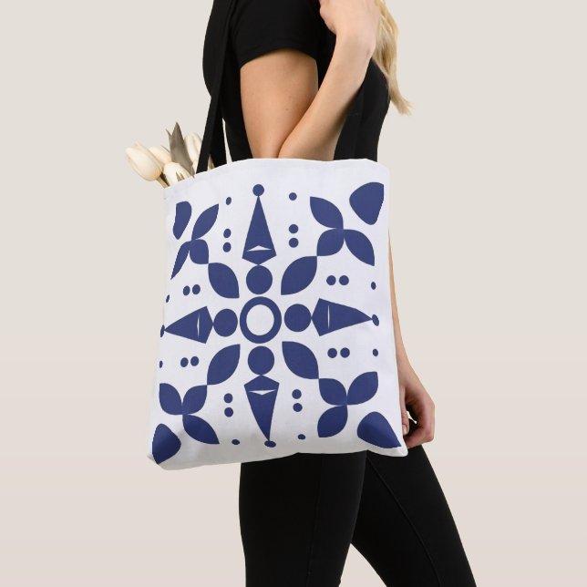 Sac fourre-tout de carreaux symétriques Indigo Blo (De près)