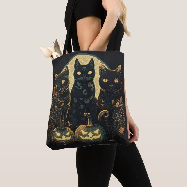 Sac fourre-tout de chat de trois Halloween, Sac fo (De près)