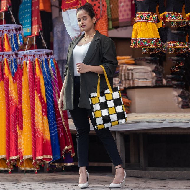 Sac fourre-tout de chèques monochromes jaunes (Créateur téléchargé)