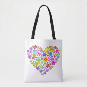Sac fourre-tout de coeur Fleur sauvage Boho