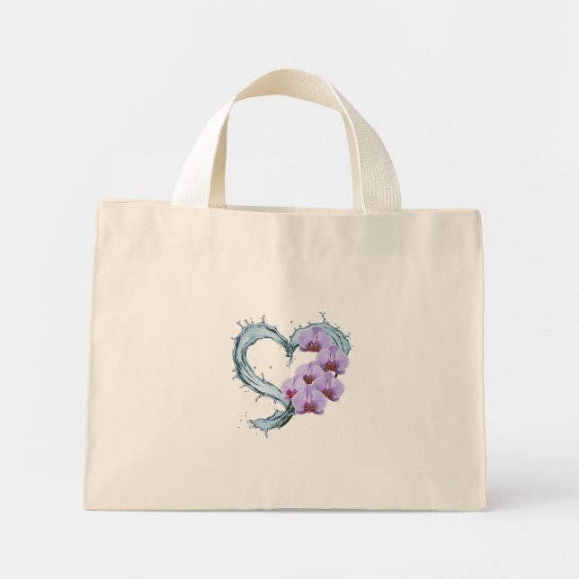 Sac fourre-tout de coeur floral - Design d'orchidé (Devant)