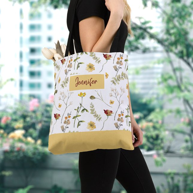 Sac fourre-tout de fleurs sauvages jaunes et orang (Créateur téléchargé)