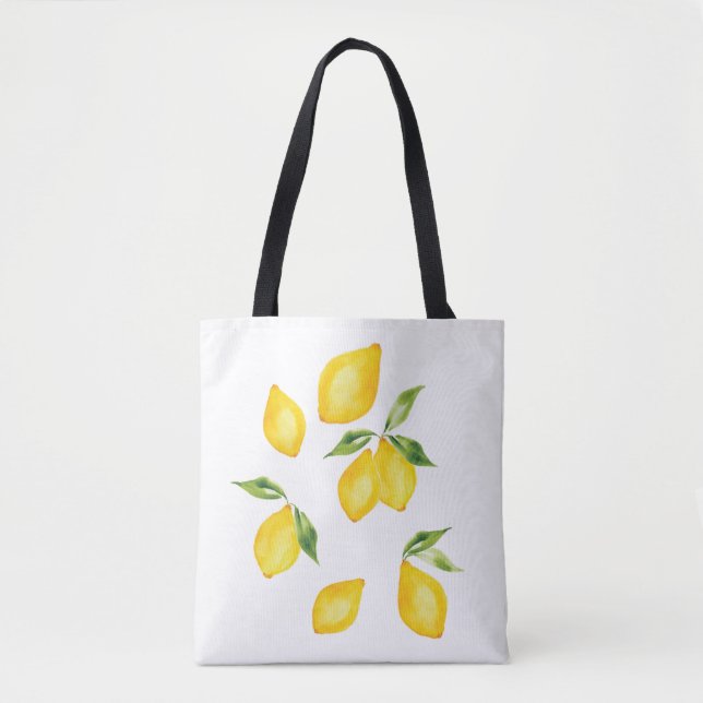 Sac fourre-tout de fruits d'aquarelle jaune citron (Devant)