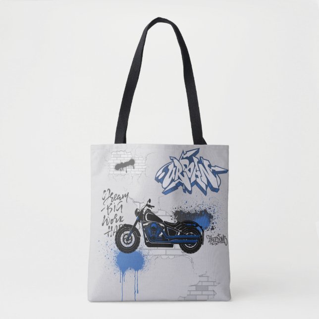 Sac fourre-tout de graffiti bleu et gris de moto (Devant)