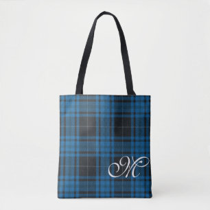 Sac fourre-tout de monogramme bleu plaid