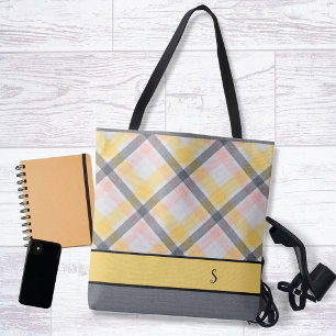 Sac fourre-tout de monogramme gris et jaune