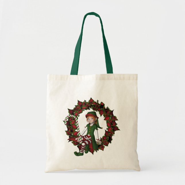 Sac fourre-tout de Noël Elf On Wreath (Devant)