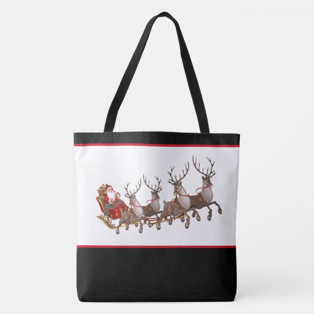 Sac fourre-tout de Noël Père Noël et Sleigh (Devant)