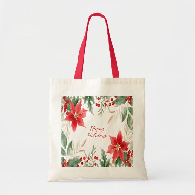Sac fourre-tout de Noël Rouge Poinsettia (Devant)