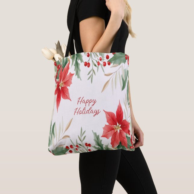 Sac fourre-tout de Noël Rouge Poinsettia (De près)