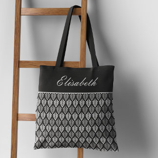 Sac fourre-tout de nom de Motif moderne noir et bl