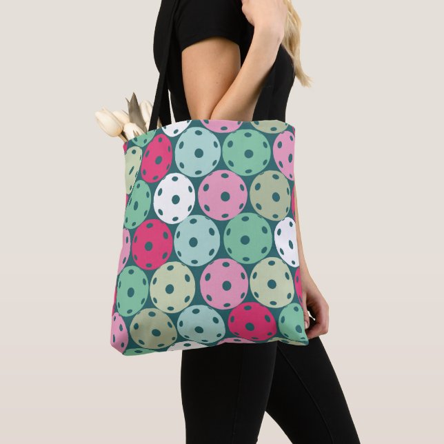 Sac fourre-tout de Pickleballs rose et vert pastel (De près)