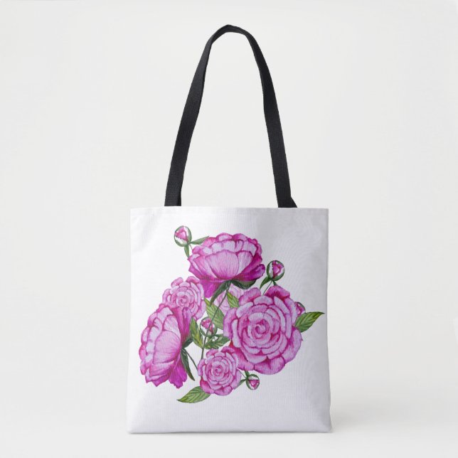 Sac fourre-tout de pivoines rose aquarelle (Devant)