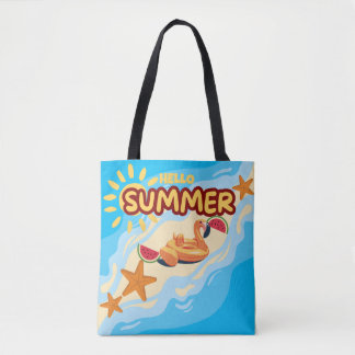 Sac fourre-tout de plage flamant rose Hello Summer