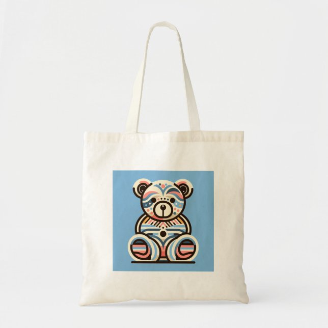 sac fourre-tout de shopping nounours bleu Abstrait (Devant)