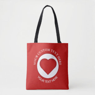 Sac fourre-tout de texte personnalisé Red Heart