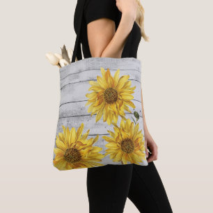 Sac fourre-tout de tournesols en bois blanc rustiq