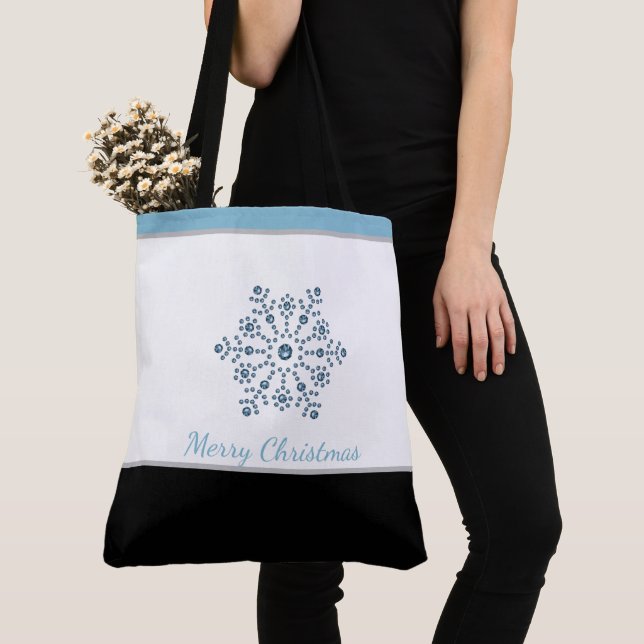 Sac fourre-tout de vacances Blue Snowflake Joyeux  (De près)